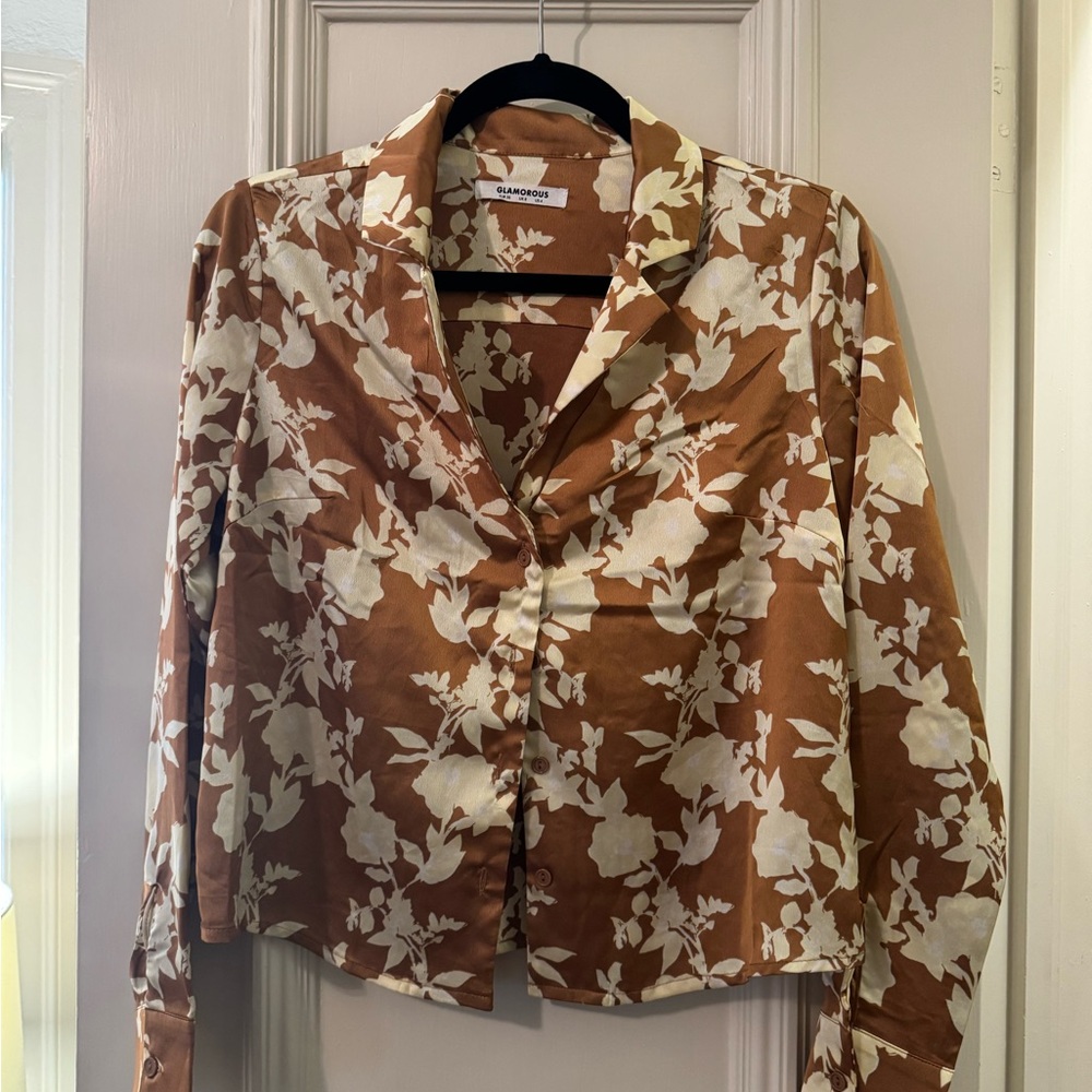 Glamorous Brown Floral Women's Silky Top